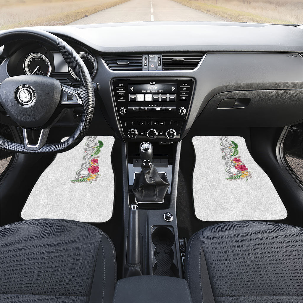 Hawaii DNA Kakau Tattoo Car Mats with Plumeria and Hibiscus Tropical Plants White Color