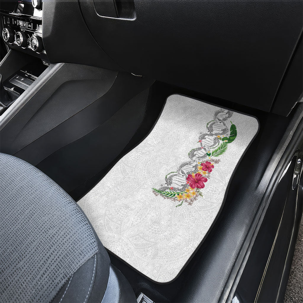 Hawaii DNA Kakau Tattoo Car Mats with Plumeria and Hibiscus Tropical Plants White Color