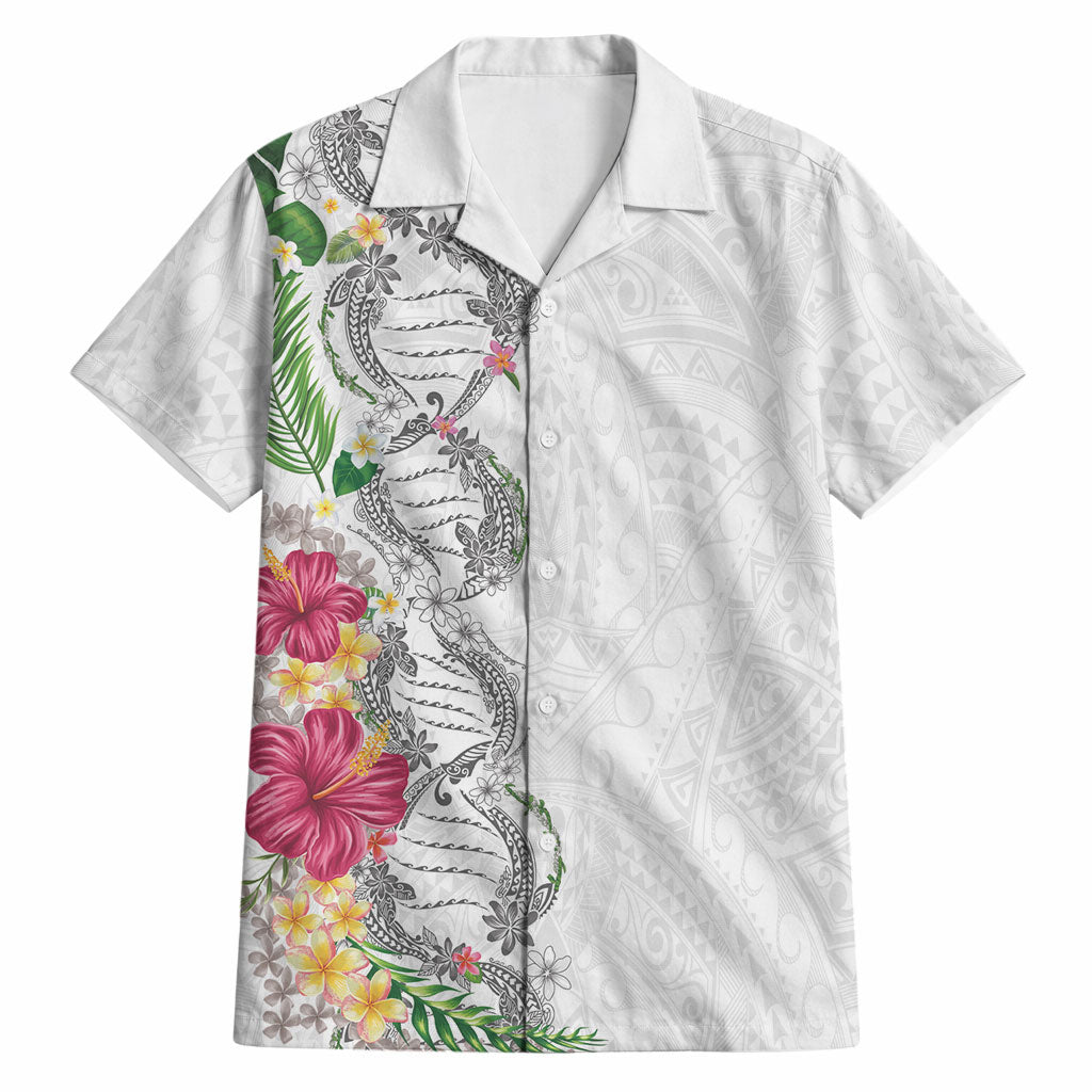 Hawaii DNA Kakau Tattoo Hawaiian Shirt with Plumeria and Hibiscus Tropical Plants White Color