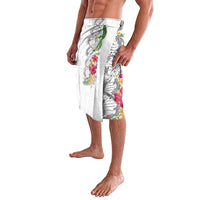Hawaii DNA Kakau Tattoo Lavalava with Plumeria and Hibiscus Tropical Plants White Color