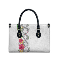 Hawaii DNA Kakau Tattoo Leather Bag with Plumeria and Hibiscus Tropical Plants White Color