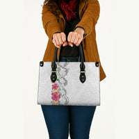 Hawaii DNA Kakau Tattoo Leather Bag with Plumeria and Hibiscus Tropical Plants White Color