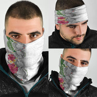 Hawaii DNA Kakau Tattoo Neck Gaiter with Plumeria and Hibiscus Tropical Plants White Color