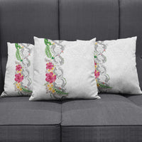 Hawaii DNA Kakau Tattoo Pillow Cover with Plumeria and Hibiscus Tropical Plants White Color