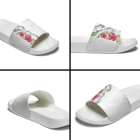 Hawaii DNA Kakau Tattoo Slide Sandals with Plumeria and Hibiscus Tropical Plants White Color