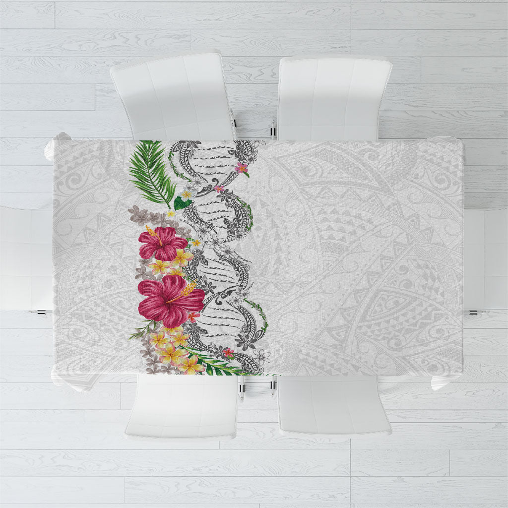Hawaii DNA Kakau Tattoo Tablecloth with Plumeria and Hibiscus Tropical Plants White Color LT03 White - Polynesian Pride