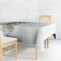 Hawaii DNA Kakau Tattoo Tablecloth with Plumeria and Hibiscus Tropical Plants White Color