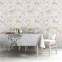 Hawaii DNA Kakau Tattoo Tablecloth with Plumeria and Hibiscus Tropical Plants White Color
