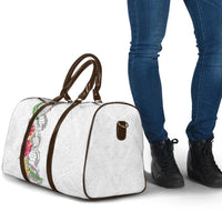 Hawaii DNA Kakau Tattoo Travel Bag with Plumeria and Hibiscus Tropical Plants White Color