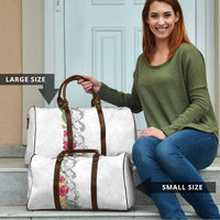 Hawaii DNA Kakau Tattoo Travel Bag with Plumeria and Hibiscus Tropical Plants White Color