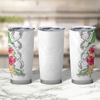Hawaii DNA Kakau Tattoo Tumbler Cup with Plumeria and Hibiscus Tropical Plants White Color