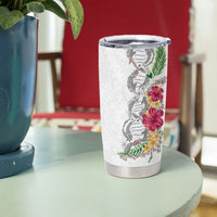 Hawaii DNA Kakau Tattoo Tumbler Cup with Plumeria and Hibiscus Tropical Plants White Color