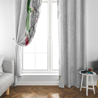 Hawaii DNA Kakau Tattoo Window Curtain with Plumeria and Hibiscus Tropical Plants White Color