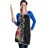 Hawaii DNA Kakau Tattoo Apron with Plumeria and Hibiscus Tropical Plants Black Color