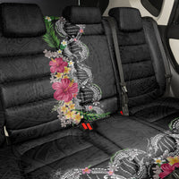 Hawaii DNA Kakau Tattoo Back Car Seat Cover with Plumeria and Hibiscus Tropical Plants Black Color