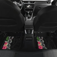 Hawaii DNA Kakau Tattoo Car Mats with Plumeria and Hibiscus Tropical Plants Black Color