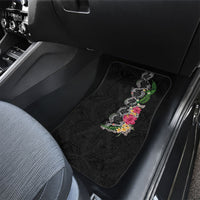 Hawaii DNA Kakau Tattoo Car Mats with Plumeria and Hibiscus Tropical Plants Black Color