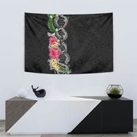 Hawaii DNA Kakau Tattoo Tapestry with Plumeria and Hibiscus Tropical Plants Black Color