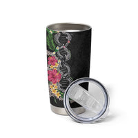 Hawaii DNA Kakau Tattoo Tumbler Cup with Plumeria and Hibiscus Tropical Plants Black Color