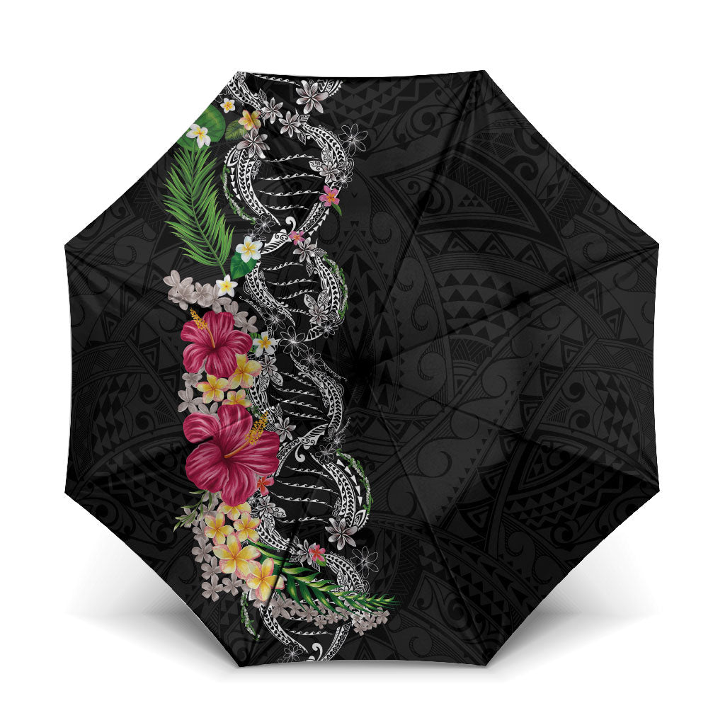 Hawaii DNA Kakau Tattoo Umbrella with Plumeria and Hibiscus Tropical Plants Black Color LT03 One Size Folded 11.42 inch Opened Diameter 37.4 inch Black - Polynesian Pride