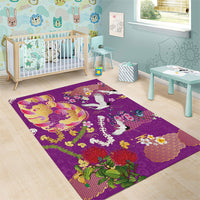 Hawaiian and Japanese Culture Together Area Rug Kakau Tribal Pattern and Irezumi Art Purple Color