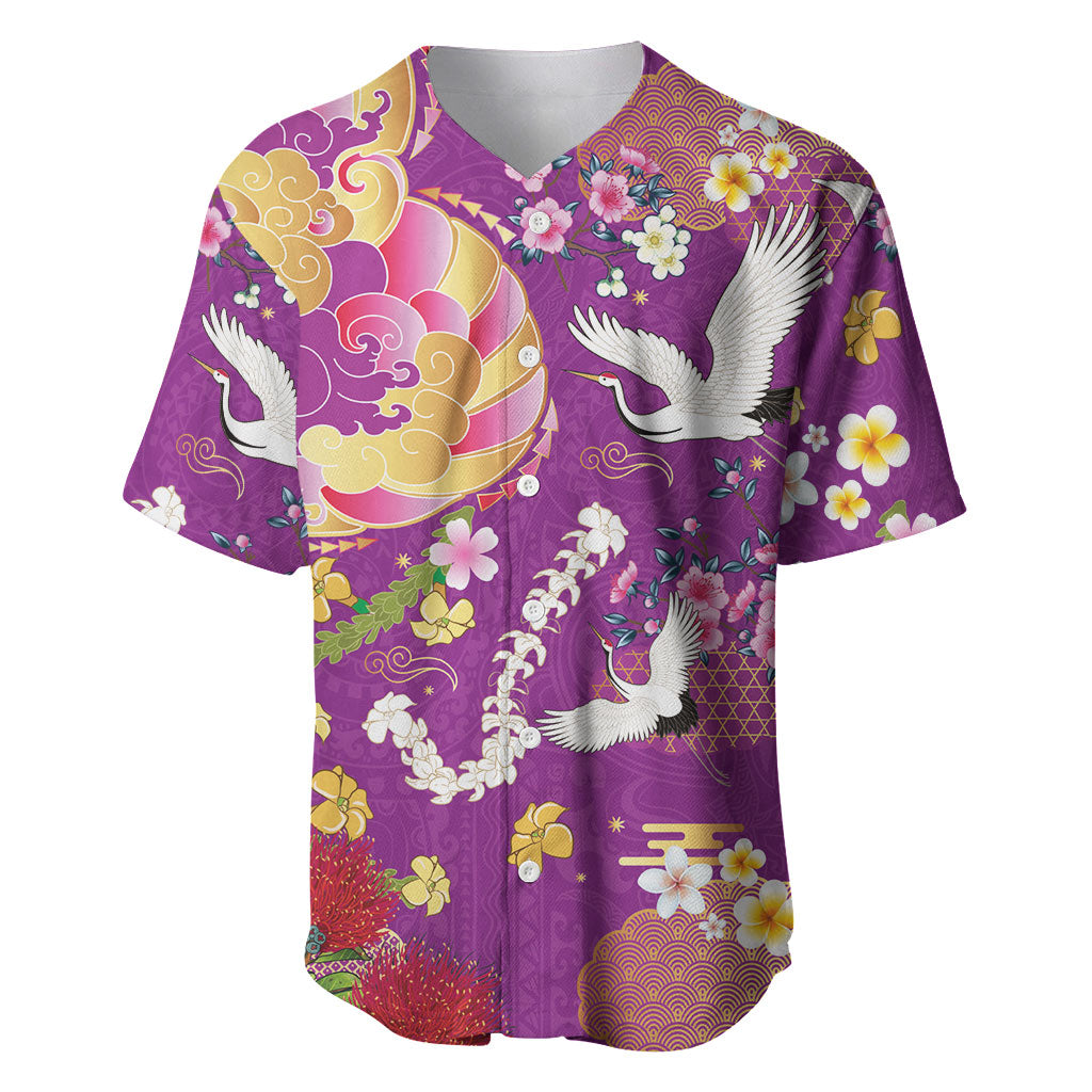 Hawaiian and Japanese Culture Together Baseball Jersey Kakau Tribal Pattern and Irezumi Art Purple Color LT03 Purple - Polynesian Pride