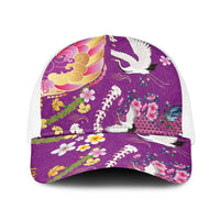 Hawaiian and Japanese Culture Together Baseball Net Cap Kakau Tribal Pattern and Irezumi Art Purple Color