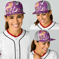 Hawaiian and Japanese Culture Together Baseball Net Cap Kakau Tribal Pattern and Irezumi Art Purple Color