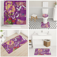 Hawaiian and Japanese Culture Together Bathroom Set Kakau Tribal Pattern and Irezumi Art Purple Color