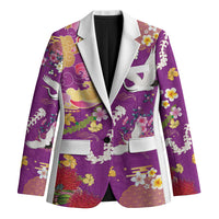 Hawaiian and Japanese Culture Together Blazer Kakau Tribal Pattern and Irezumi Art Purple Color
