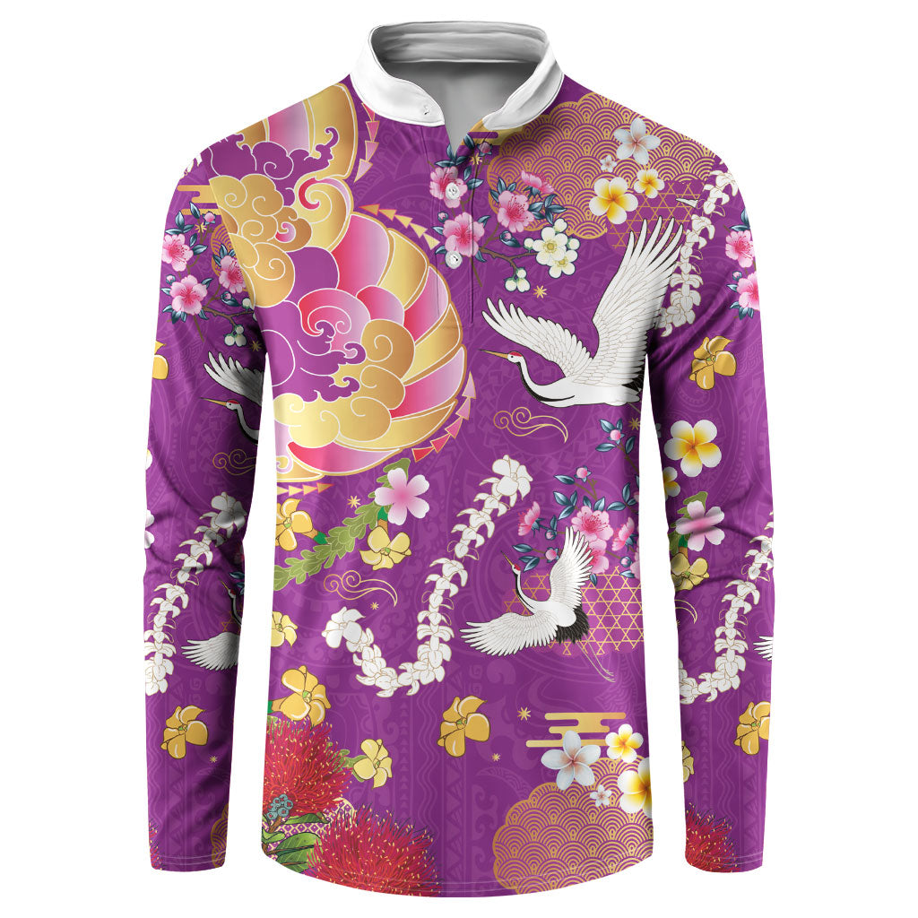 Hawaiian and Japanese Culture Together Button Sweatshirt Kakau Tribal Pattern and Irezumi Art Purple Color LT03 Purple - Polynesian Pride
