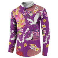 Hawaiian and Japanese Culture Together Button Sweatshirt Kakau Tribal Pattern and Irezumi Art Purple Color