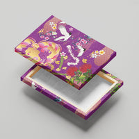 Hawaiian and Japanese Culture Together Canvas Wall Art Kakau Tribal Pattern and Irezumi Art Purple Color