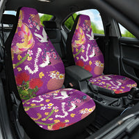 Hawaiian and Japanese Culture Together Car Seat Cover Kakau Tribal Pattern and Irezumi Art Purple Color