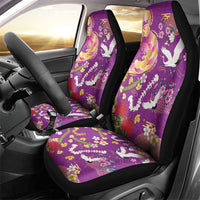 Hawaiian and Japanese Culture Together Car Seat Cover Kakau Tribal Pattern and Irezumi Art Purple Color