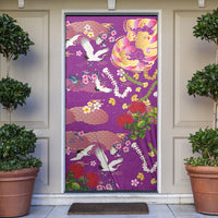 Hawaiian and Japanese Culture Together Door Cover Kakau Tribal Pattern and Irezumi Art Purple Color