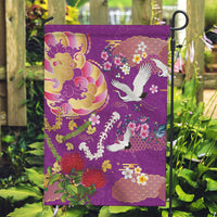 Hawaiian and Japanese Culture Together Garden Flag Kakau Tribal Pattern and Irezumi Art Purple Color