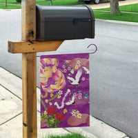 Hawaiian and Japanese Culture Together Garden Flag Kakau Tribal Pattern and Irezumi Art Purple Color