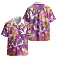 Hawaiian and Japanese Culture Together Kid Hawaiian Shirt Kakau Tribal Pattern and Irezumi Art Purple Color
