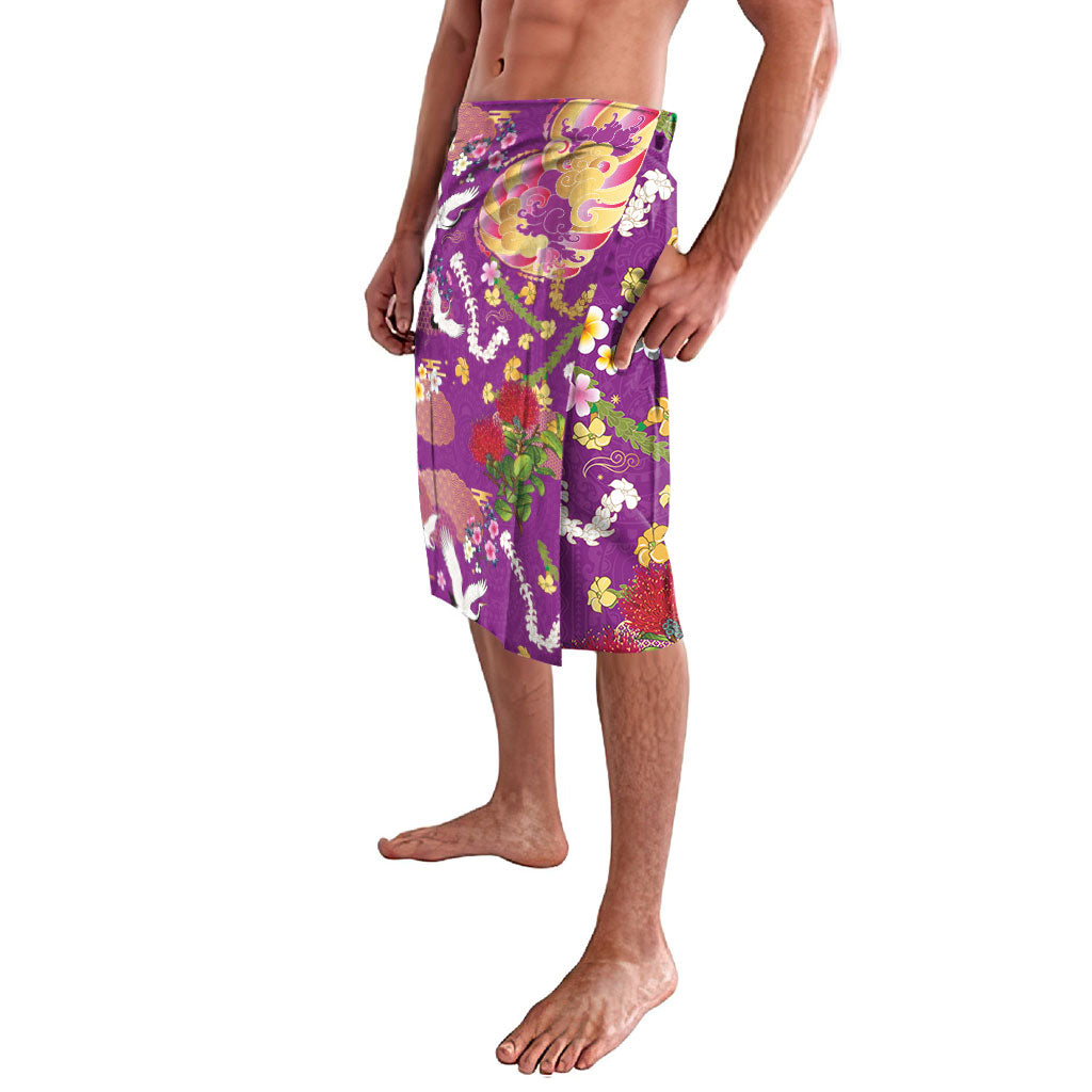 Hawaiian and Japanese Culture Together Lavalava Kakau Tribal Pattern and Irezumi Art Purple Color