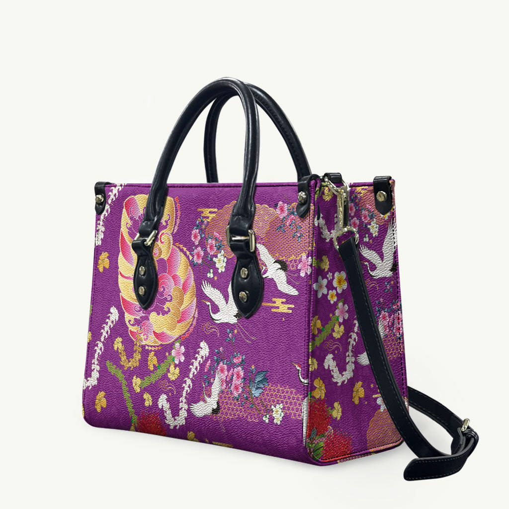 Hawaiian and Japanese Culture Together Leather Bag Kakau Tribal Pattern and Irezumi Art Purple Color LT03 Purple - Polynesian Pride