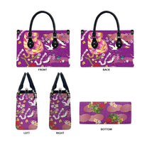 Hawaiian and Japanese Culture Together Leather Bag Kakau Tribal Pattern and Irezumi Art Purple Color