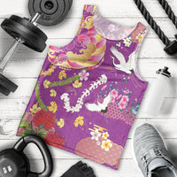 Hawaiian and Japanese Culture Together Men Tank Top Kakau Tribal Pattern and Irezumi Art Purple Color