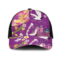Hawaiian and Japanese Culture Together Mesh Trucker Cap Kakau Tribal Pattern and Irezumi Art Purple Color