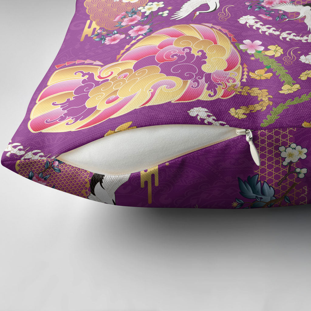 Hawaiian and Japanese Culture Together Pillow Cover Kakau Tribal Pattern and Irezumi Art Purple Color