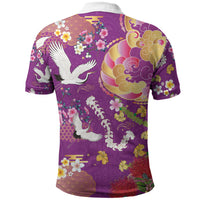 Hawaiian and Japanese Culture Together Polo Shirt Kakau Tribal Pattern and Irezumi Art Purple Color