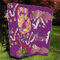Hawaiian and Japanese Culture Together Quilt Kakau Tribal Pattern and Irezumi Art Purple Color