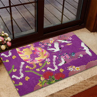 Hawaiian and Japanese Culture Together Rubber Doormat Kakau Tribal Pattern and Irezumi Art Purple Color