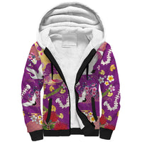 Hawaiian and Japanese Culture Together Sherpa Hoodie Kakau Tribal Pattern and Irezumi Art Purple Color