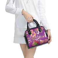 Hawaiian and Japanese Culture Together Shoulder Handbag Kakau Tribal Pattern and Irezumi Art Purple Color